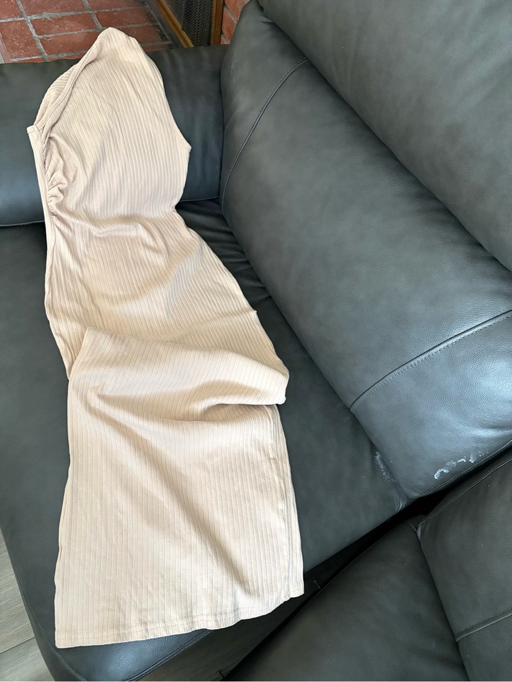 SHEIN Beige Ribbed Bodycon Midi Dress